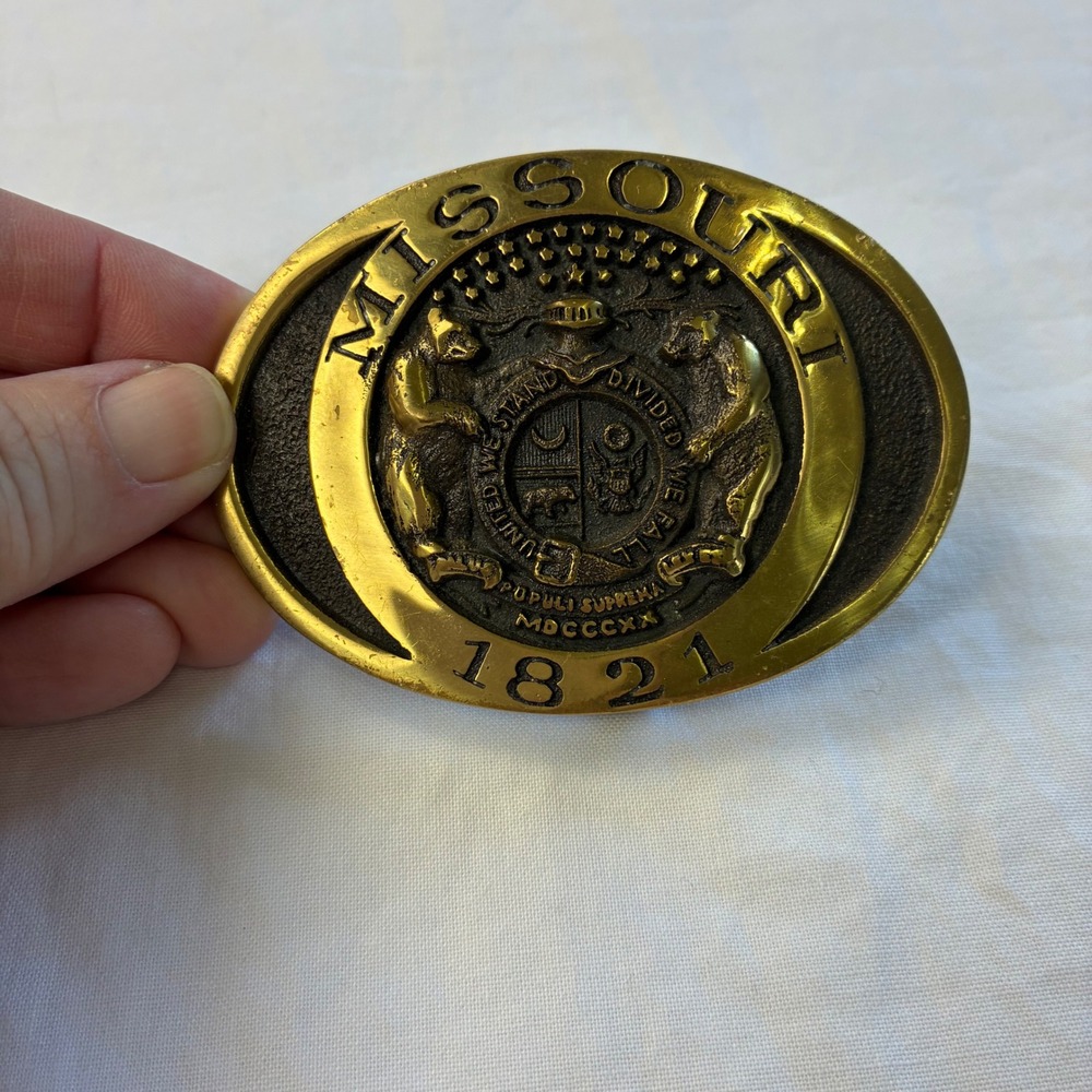 Heritage Mint Missouri Statehood Seal VTG Solid Brass Belt Buckle 1821 JL-0891